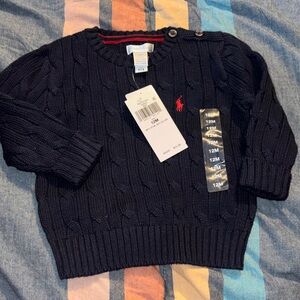 Ralph Lauren Navy Cable Knit Sweater with Red Pony